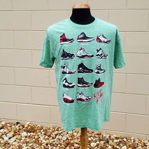 Retro Kicks Classic JORDAN Sneakers Graphic Tee | Heather Green | Pacific Sz XL